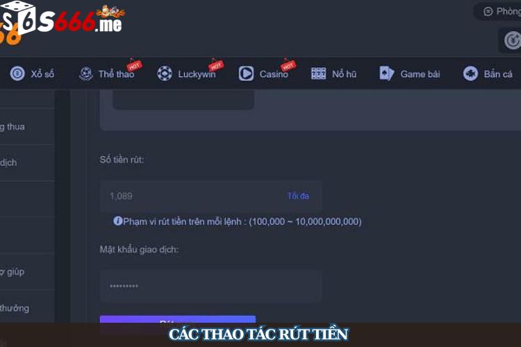 Các thao tác rút tiền