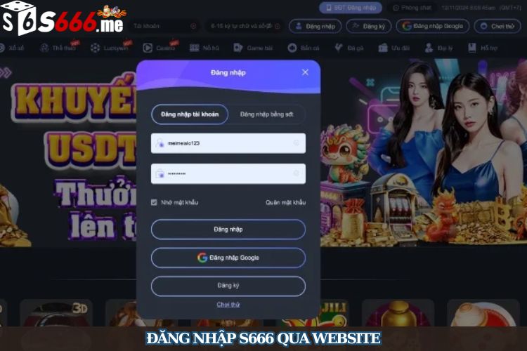 Đăng nhập S666 qua website
